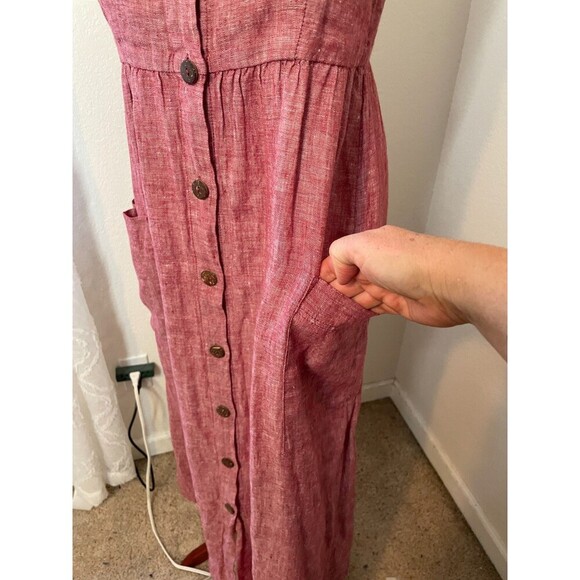 Rachel Zoe Women’s Dress Size 4 Red 100% Linen Button Front Midi Pockets Minimal - Picture 4 of 8